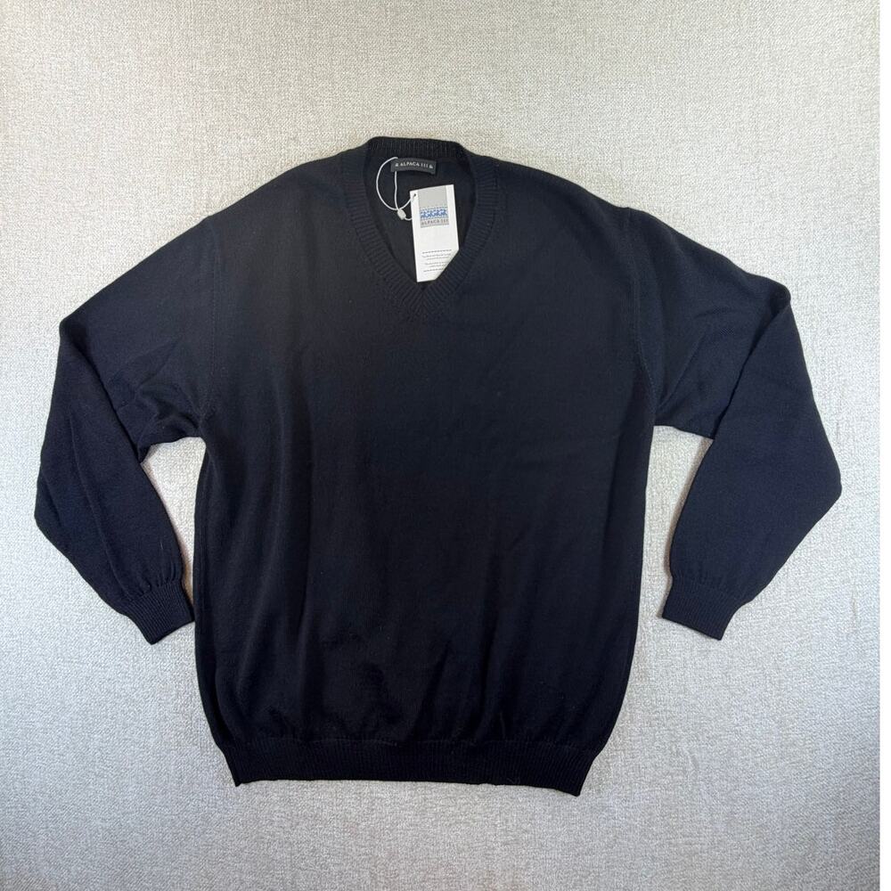 Alpaca 111 Men L Black NWT 100% Baby Alpaca V Neck Long Sleeve Pullover Sweater